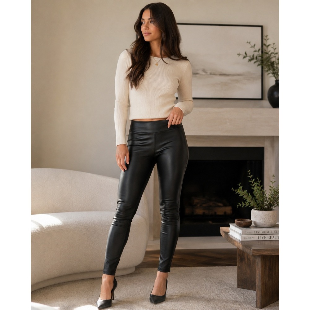 Hollister Leggings Womens XL Black Faux Leather Pants Moto Goth